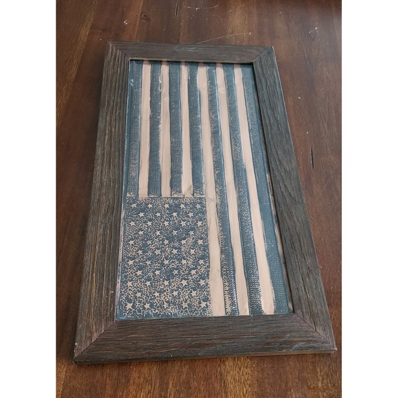 Handmade Distressed Coper American Flag Framed Wall Art Home Decor 21x12 in - Picture 2 of 3